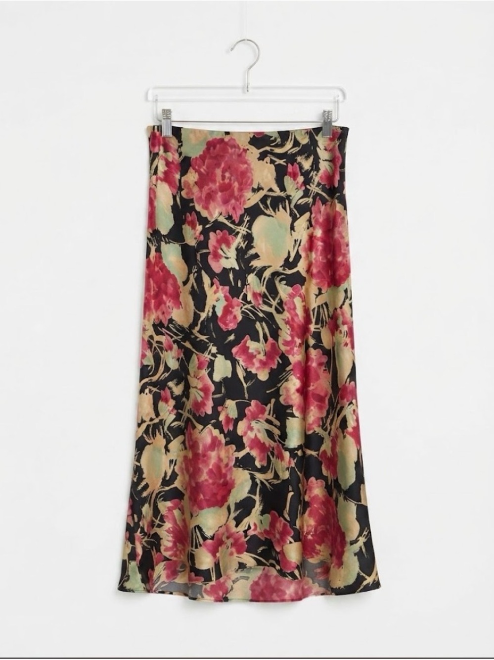 NWT Lauren Ralph Lauren Black Floral Warercolor Midi Skirt | Size 12
